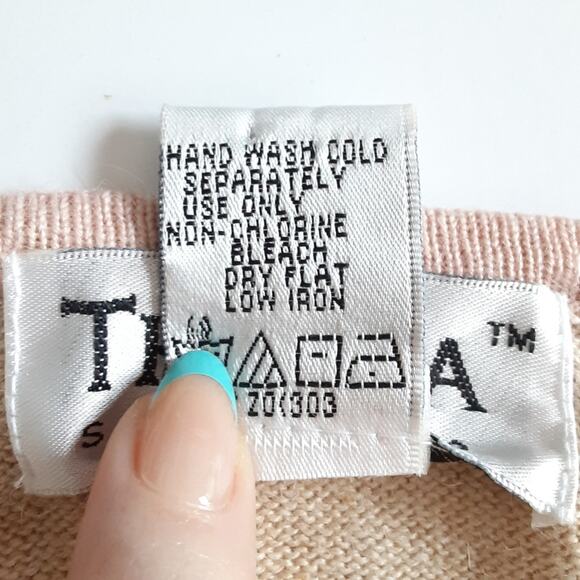 Vintage 80s Silk Blend Cardigan Sweater Button Down Champagne Tan M Minimalist - Picture 5 of 8